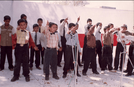 Students in morning assembly formation