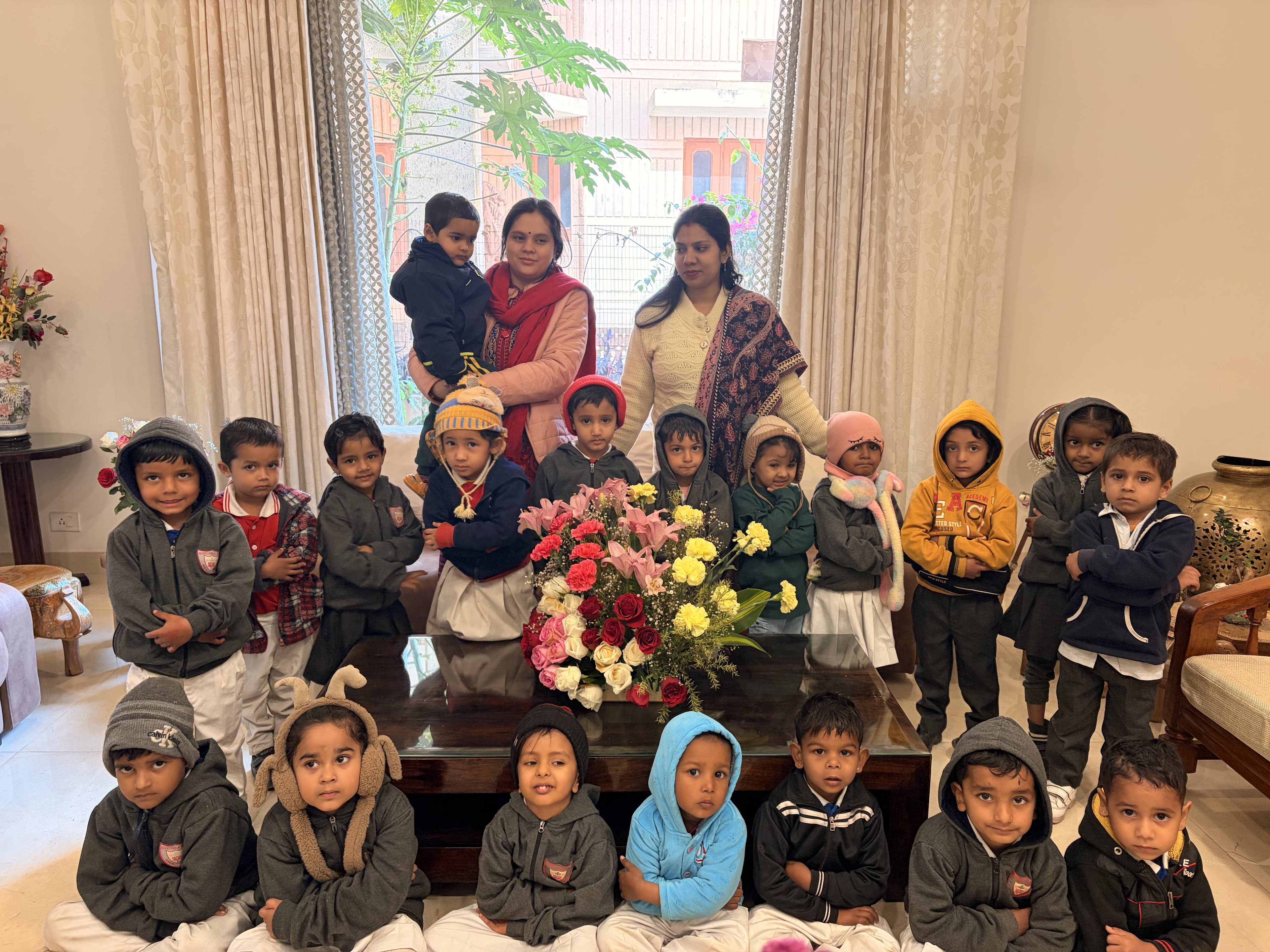 Pre-primary winter — Nursery group with teachers